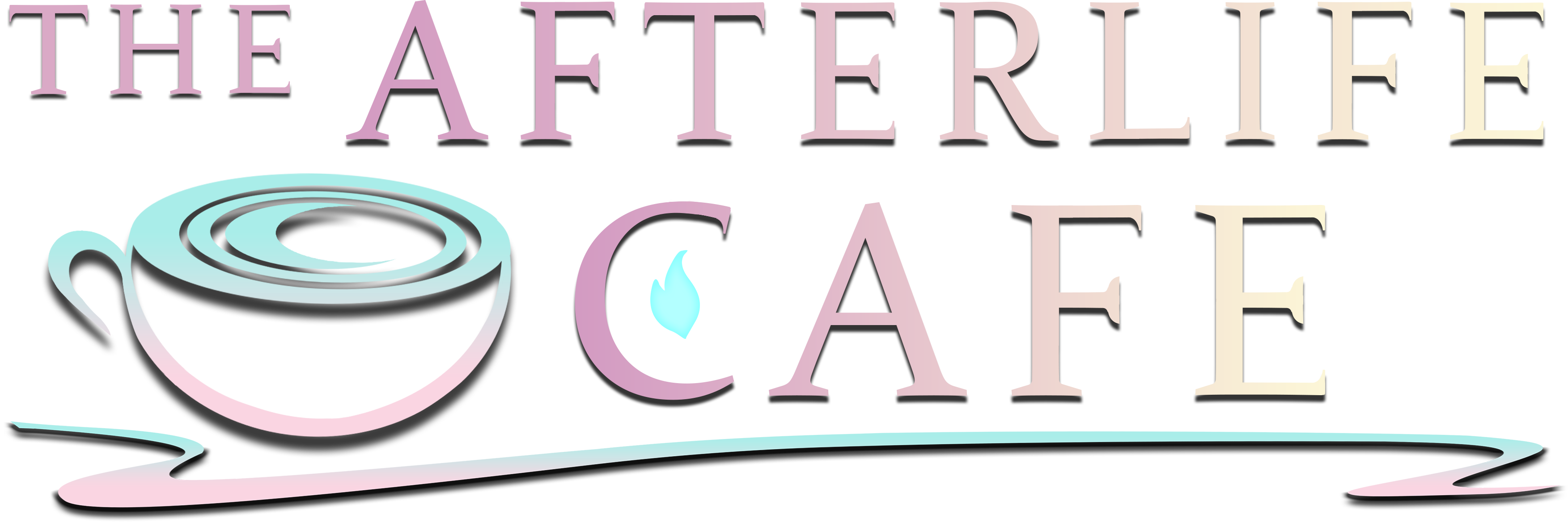 The Afterlife Cafe above a cup with a path underlining the text