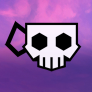skull cup in front of all purple sky with clouds